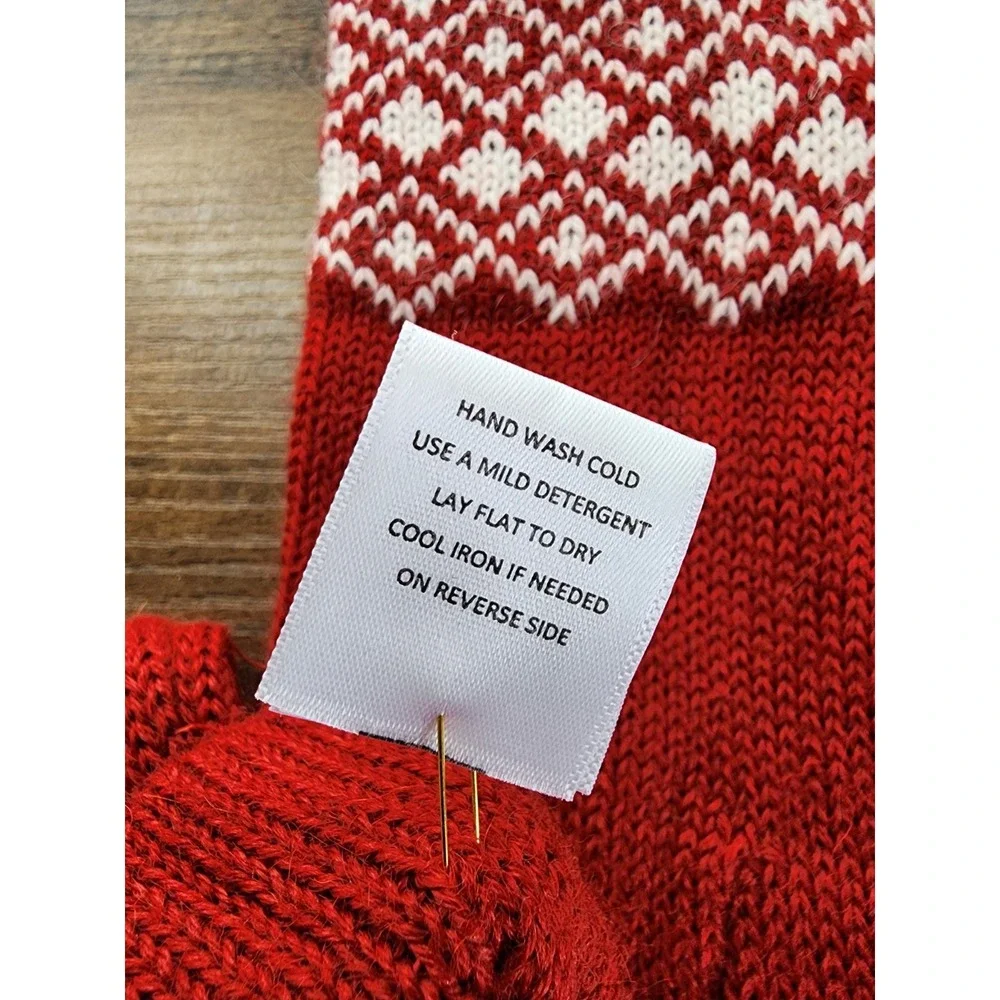 Alpaca Blend Knit Gloves Fair Isle Cuff Apres Ski Red Winter Cozy Cabin Chalet